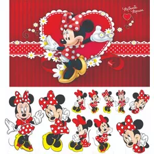 Kit Dislpay + Painel 2x1,5m Festa Infantil Minnie Vermelha 