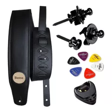 Correia Guitarra Violão Baixo Alça Basso Cla 13 Preto + Kit