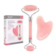 Rodillo Masajeador Facial + Gua Sha De Quarzo Rosa Duga