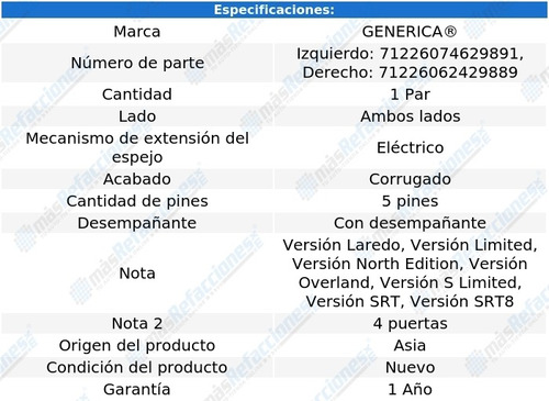 Par Espejos Elect Corrug C/desemp Grand Cherokee 05-10 Foto 2