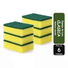 6pack Esponjas Multiusos Antibacterial Amarilla/verde Lisas