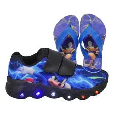 Tênis Infantil Masculino Led Homem Aranha Sonic + Chinelo