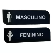 Kit 2 Placas Wc Acrílico Preto Com Prata Masculino Feminino