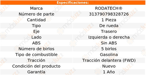 (1) Maza De Rueda Tras Cutlass Ciera V6 3.0l 84/85 Rodatech Foto 3
