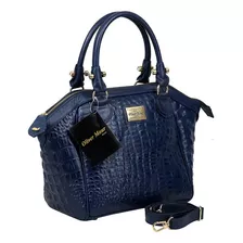  Bolsa Feminina Oliver Mour Em Couro Crocão Legitimo Cor Azul