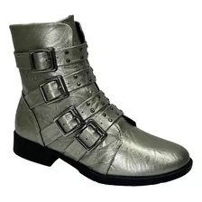 Bota Piccadilly Coturno Fivelas Cano Curto 653006 Pewter