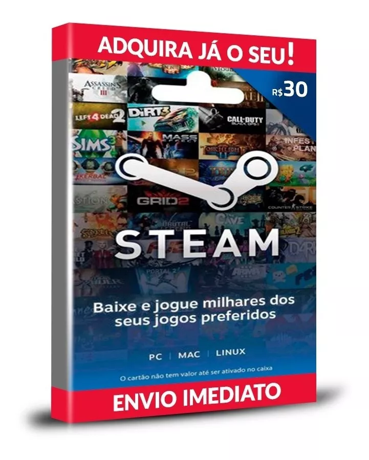 Steam Cartão Pré-pago R$30 Reais Crédito Card - Imediato