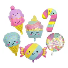 Globos Bastón De Caramelo Candy Helados Cupcake Kawaii X 6