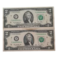 Billetes Mundiales Dos Dolares Usa Estados Unidos 2 Billetes