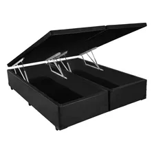 Cama Box Baú Supra Bi-partida King Corino Preto 193x203x41