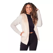 Casaco Feminino Biamar Tricot Com Pele Bege Claro