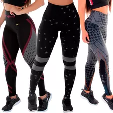 Kit 3 Leggings 0% Transparente Spider/estrela/bola Academia