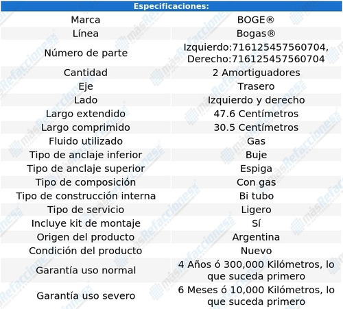 Par Amortiguadores Gas Traseros Corolla 2014-2018 Bogas Foto 2