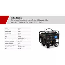 Generador Bencinero 10 Kva Monofásico Lc13000 Marca Loncin