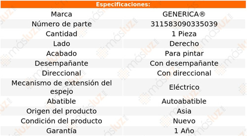 1- Espejo Derecho Elect P/pintar Optima 2015/2016 Genrica Foto 2