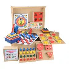 Baú Pedagógicos Com 11 Jogos De Madeira Brinquedos Educativo