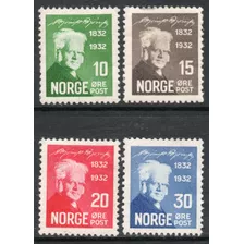 Noruega Serie X 4 Sellos 100° Poeta B. Bjoernson Año 1932 