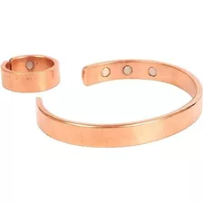 Pulsera India De Cobre Curativo Hecha A Mano Y Anillo C Liso