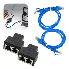 Adaptador Duplicador Para Cabo De Rede + 2 Cabos 3m Internet