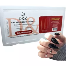 Unha Soft Gel Postiças Natural Bailarina Longa Fast Nails 