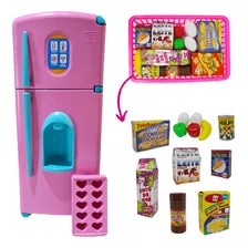 Geladeira Brinquedo Duplex Rosa Cozinha Infantil +comidinhas