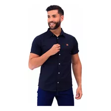 Camisa Masculina Casual Em Linho Com Manga Curta E Botões