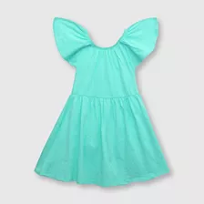 Vestido De Niñas Algodón Turquesa (2 A 12 Años)