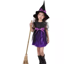 Vestido Infantil Bruxinha Halloween Fantasia + Chapéu Bruxa