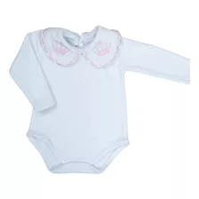 Body Bebe Luxo Gola Bordada Premium 100% Algodão Coroa