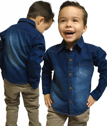 Camisa Jeans Infantil Menino Masculina Criança Premium