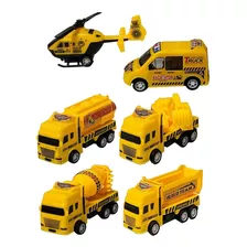 Set 6 Vehículos De Construcción Blister Camion Helicoptero