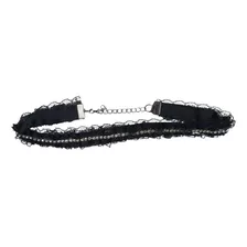 Colar Choker Preto Com Renda E Strass Elegante Feminino