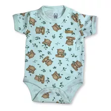Body Curto Bebê Verde Estampado Ursinhos 100% Algodão