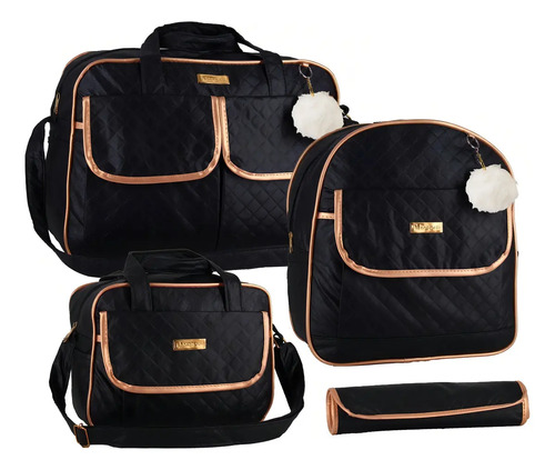 Bolsa Bebe Maternidade Com Mochila Menino/menina Cor Preto Desenho Do Tecido Matelassê