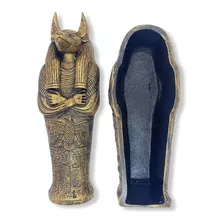 Sarcófago Deus Egípcio Anubis Dourado Em Resina 17,5 Cm