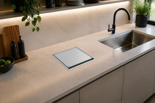Lixeira Articulada Embutir Hz Inox 3,9l Quadrada P/ Bancada Cinza