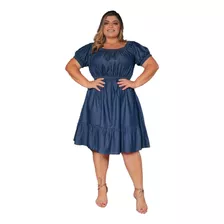 Vestido Jeans Plus Size Midi Ciganinha Soltinho Confortavel