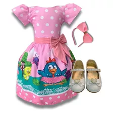 Vestido Infantil Galinha Pintadinha Rosa + Sapatilha + Tiara