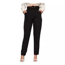 Calça Alfaiataria Cós Alto Social Com Cinto Casual Feminina 