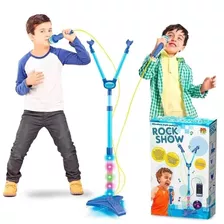 Microfone Duplo C/pedestal E Luz Infantil Mp3 Dm Toys