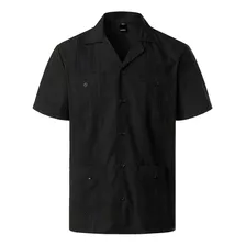 Camisa Cubana Camisa Guayabera Homens Manga Curta Casual Bot