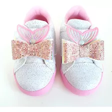 Tênis Infantil Menina Velcro Calda De Sereia Branco Com Rosa