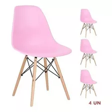 Jogo 4 Cadeiras Charle Eames Wood Eiffel Sala Cozinha Cor Da Estrutura Da Cadeira Rosa