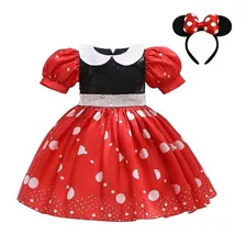 Vestido Infantil Minnie Com Tiara Fantasia