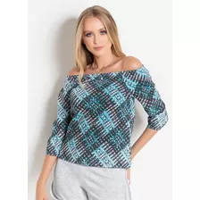 Blusa Ombro A Ombro Mangas 7/8 Xadrez