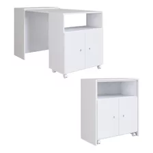 Balcão Organizador 2 Em 1 Mesa Cozinha Sala De Estar Branco