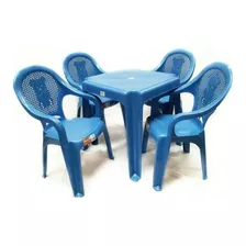 Conjunto Infantil Mesa E 4 Cadeiras Antares Azul Kit 01 Jogo