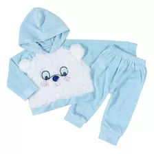 Conjunto De Bebê Plush Capuz E Pelucia Azul Claro