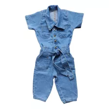 Macacão Infantil Baby Jeans Com Bolso + Cinto Blogueirinha 