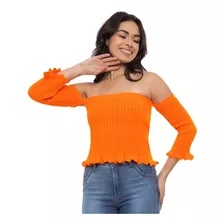 Blusa Feminina Ciganinha Em Tricot Toda Detalhada Linda